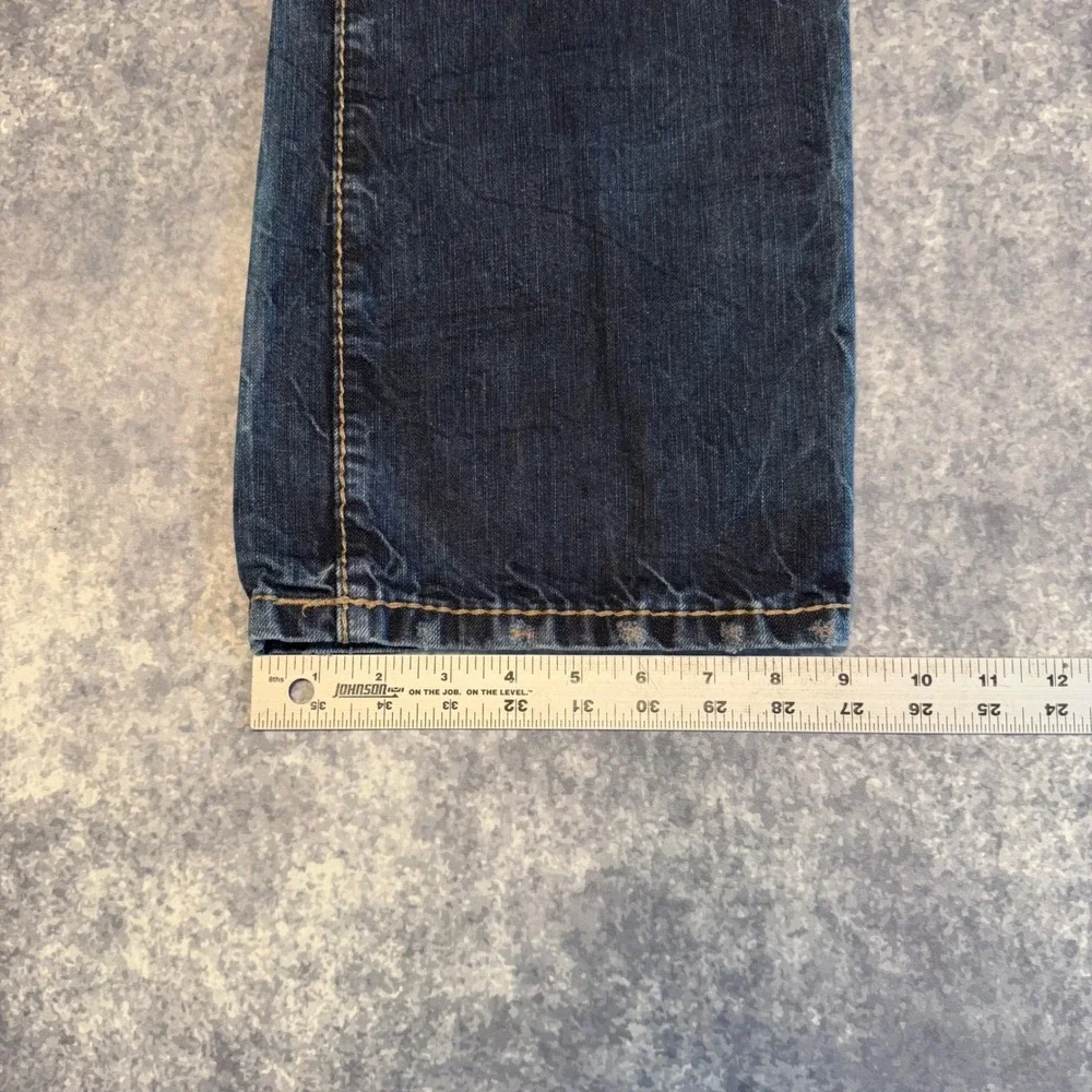 Express Jeans Blake Loose Fit Boot Cut Mens 36x34 Blue Distressed Heavy Stitch